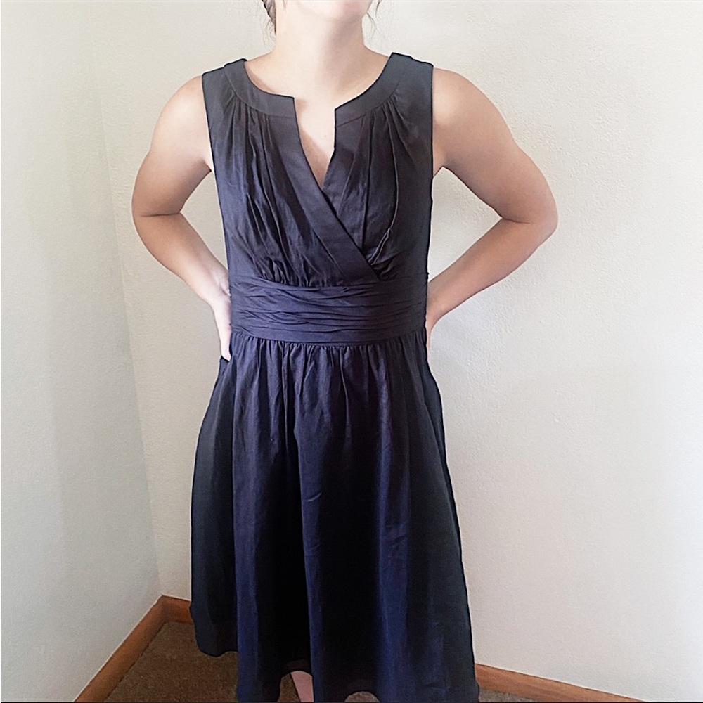 White House Black Market Perfect Black Faux Wrap Knee Length Midi Dress
